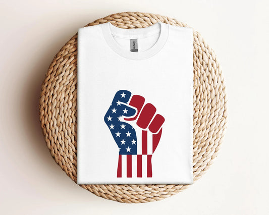 Raised Fist Shirt, Gildan T-Shirt, American Flag Shirt, Trump Shirt