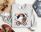 Cute Ghost On Bike Halloween Sweatshirt, Gildan Sweatshirt, Halloween Sweatshirt