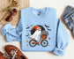 Cute Ghost On Bike Halloween Sweatshirt, Gildan Sweatshirt, Halloween Sweatshirt